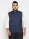 Vastramay Men's Plus Size Blue Cotton Blend Nehru Jacket